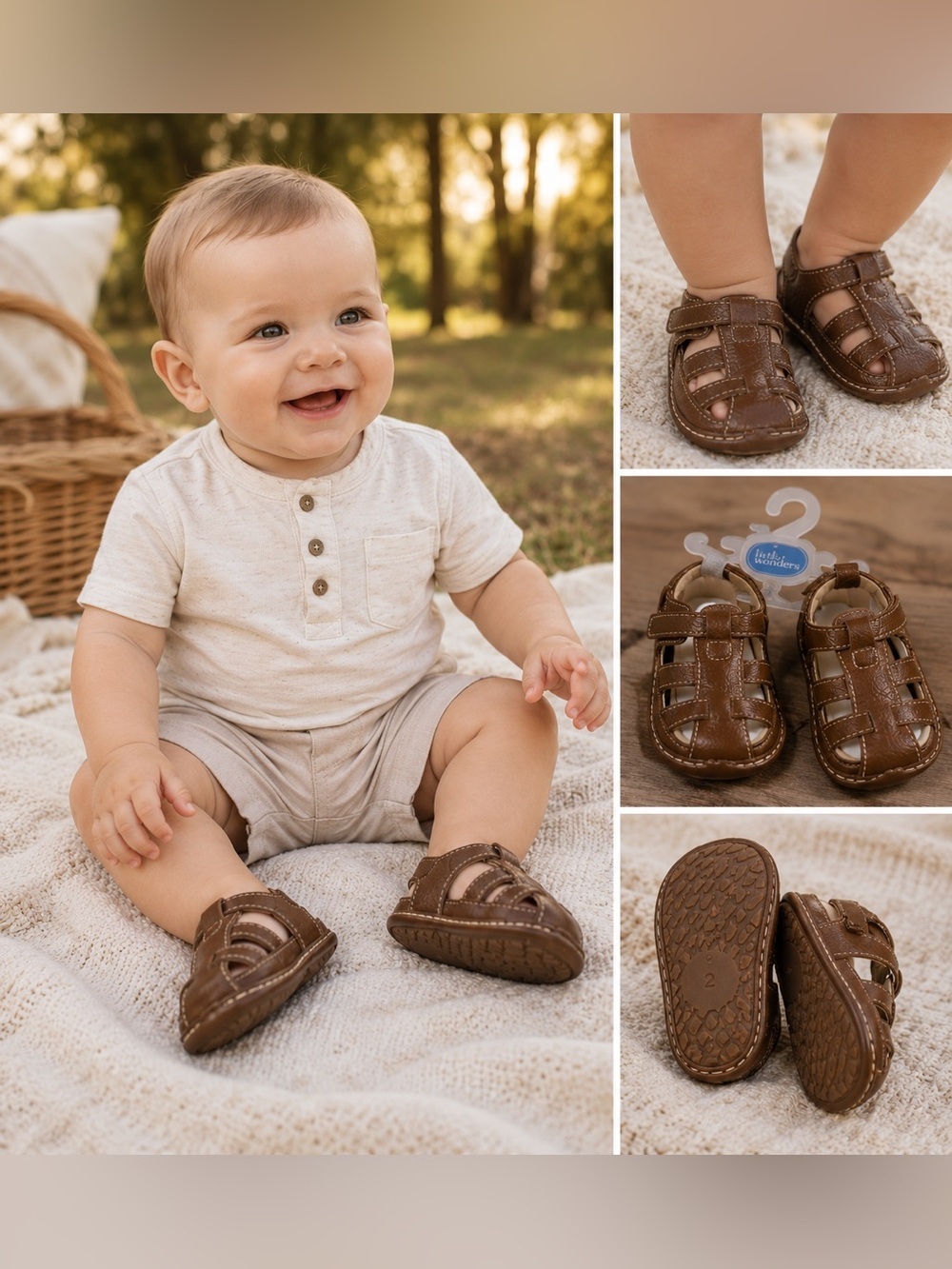 Little Wonders Brown Leather Baby Sandals | Fisherman Sandals Infant Shoes | NWT